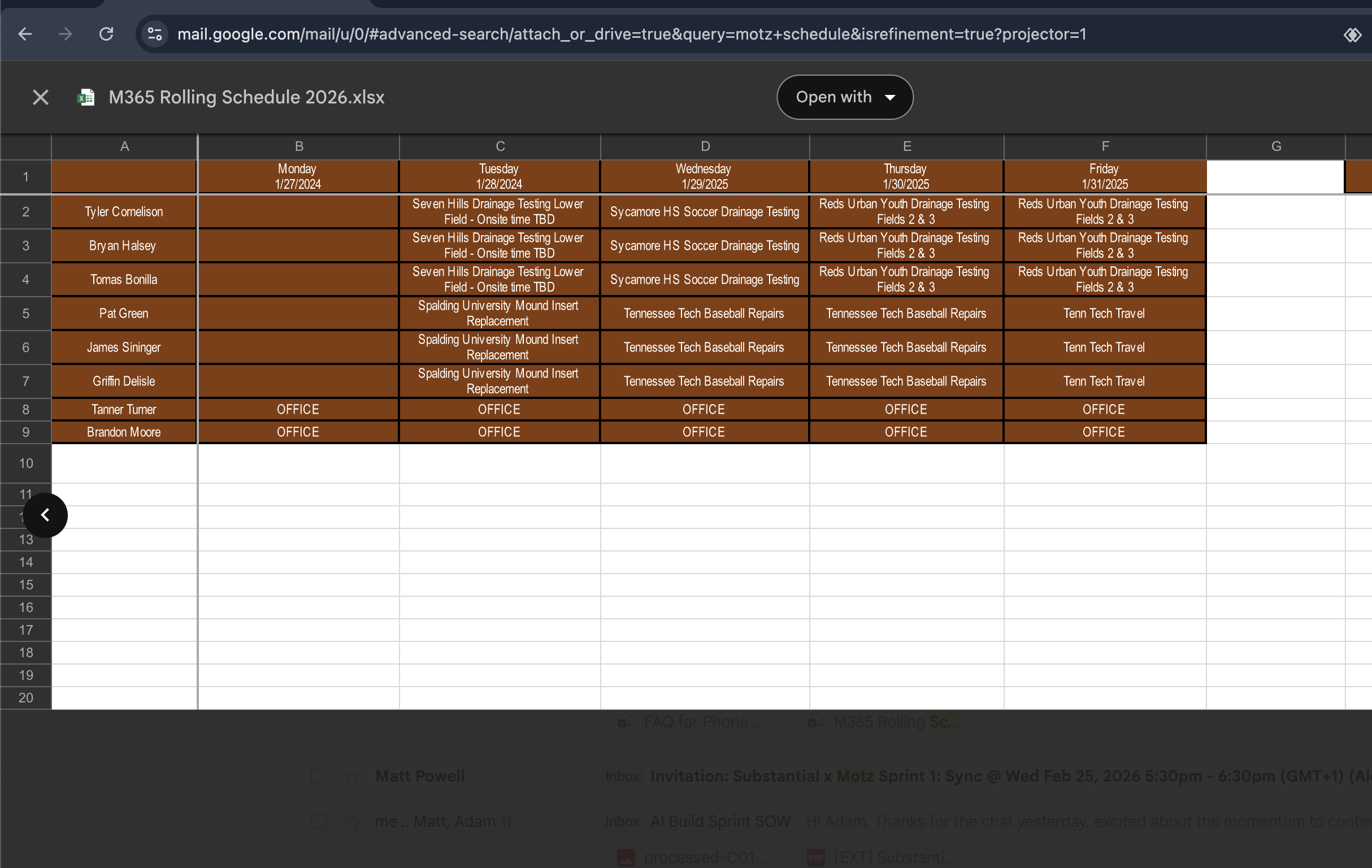 The Excel file Motz was running their operations from